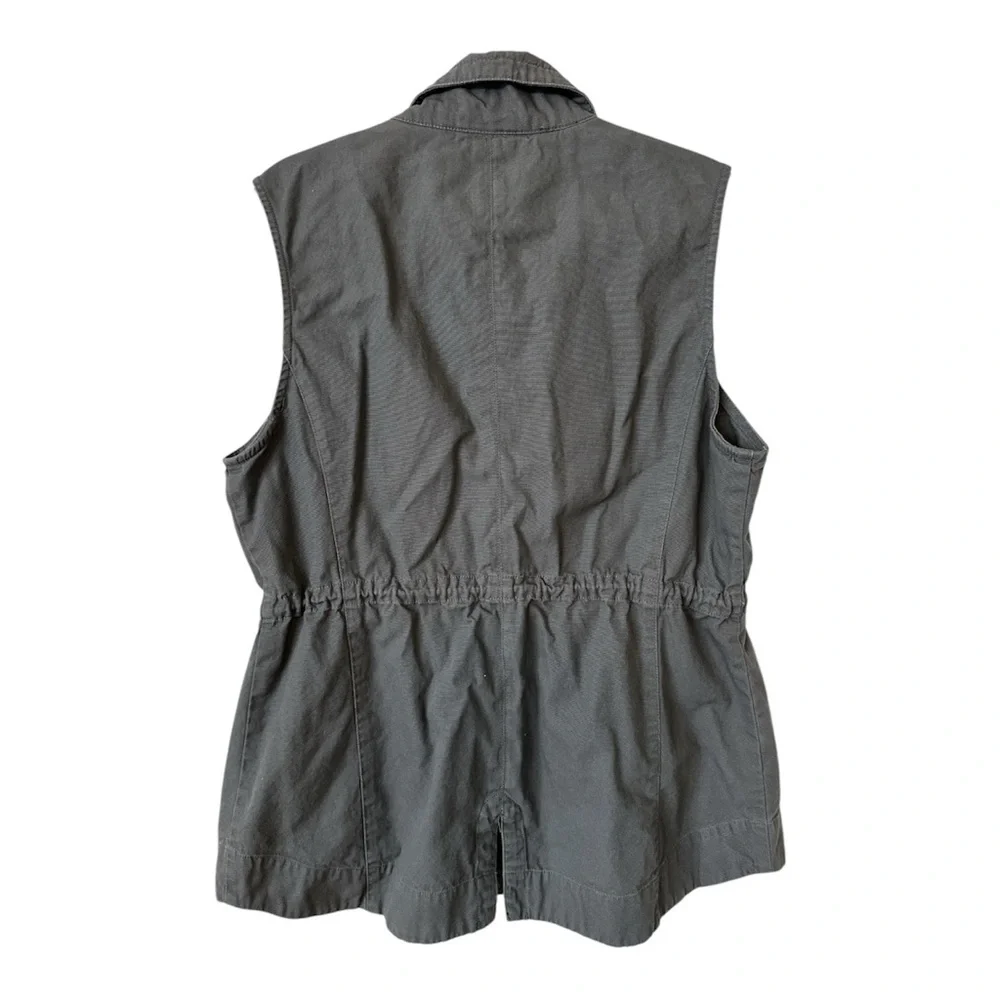 SEBBY BLUE GRAY UTILITY VEST DRAWSTRING WAIST ZIP UP BUTTON POCKETS SIZE XL - Picture 2 of 5